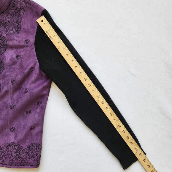 Whimsigoth Jacket Purple Plum Vintage Y2K Faux Suede Floral Embroidered Medium - Picture 14 of 14